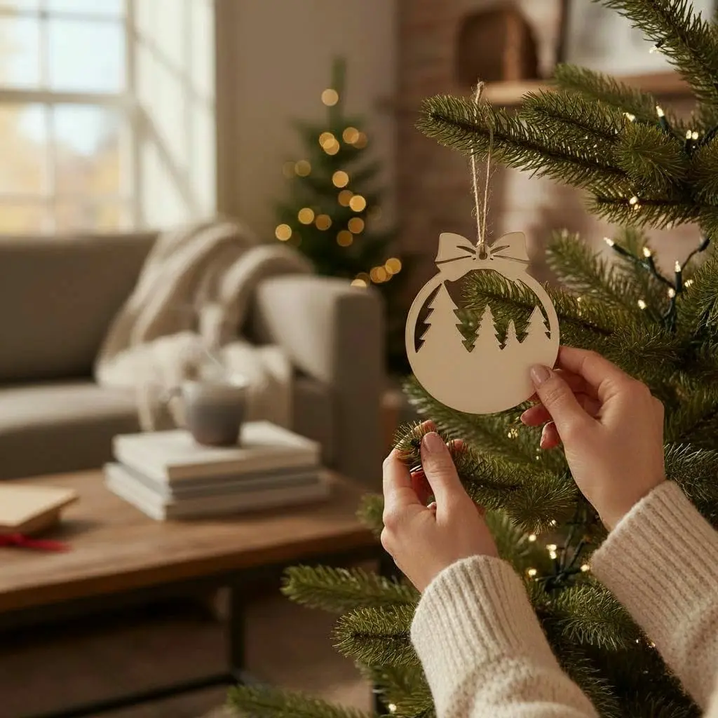 Boule de Noël en bois brut - design 14