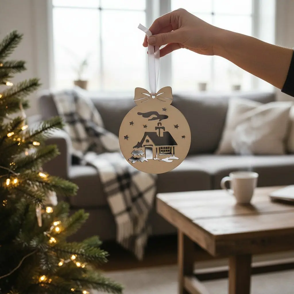 Boule de Noël en bois brut - design 15