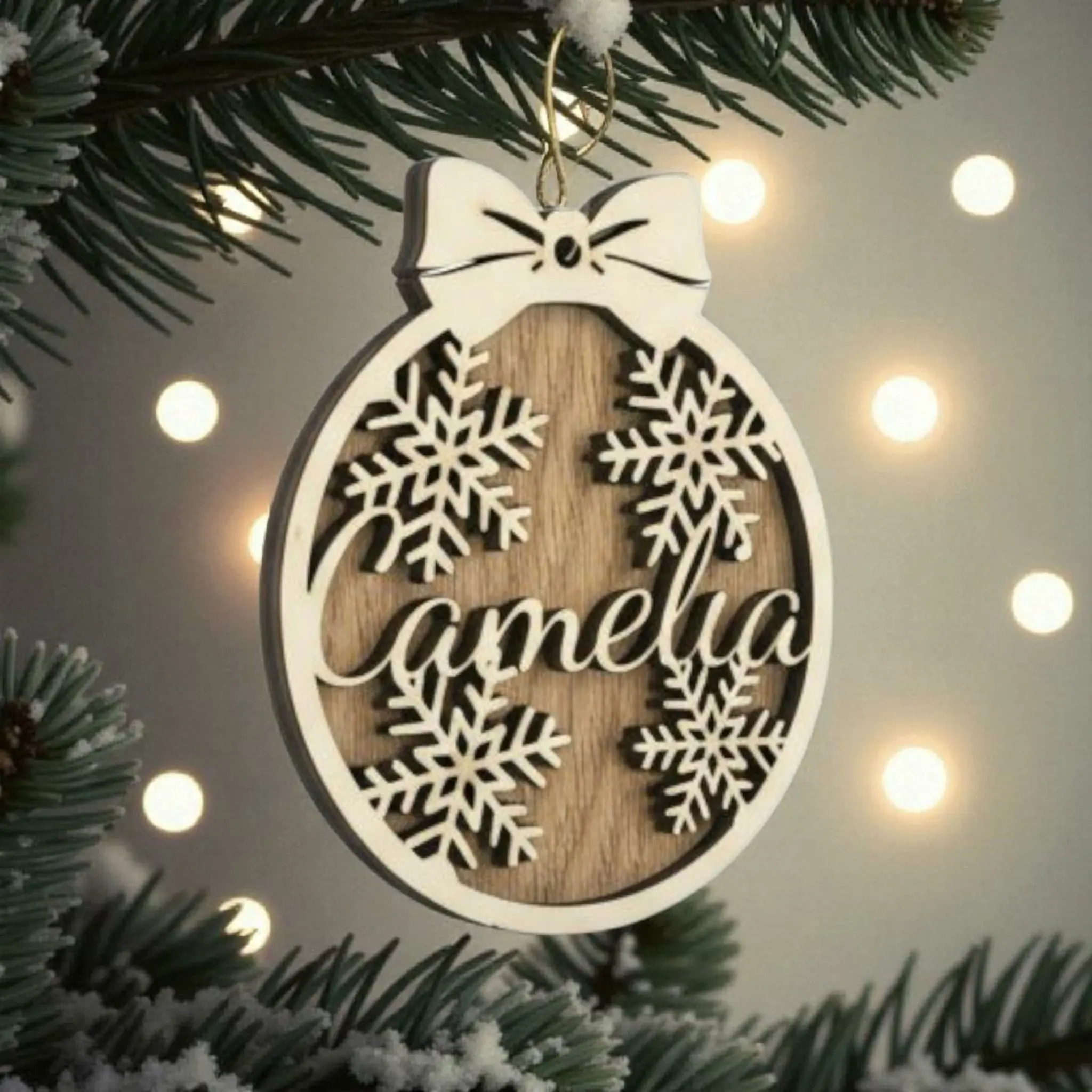 Boules de Noël personnalisables en bois avec prénom