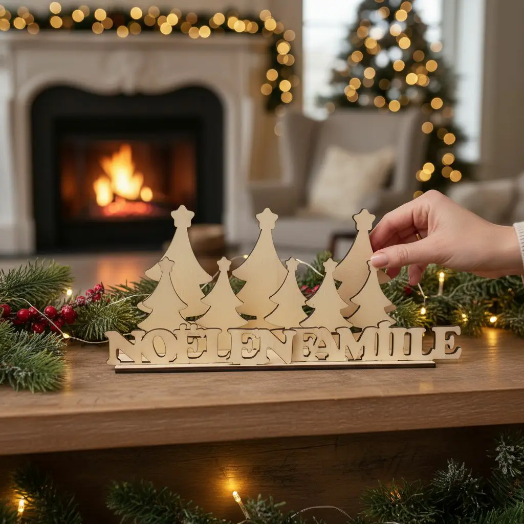 Décoration de table en bois pour Noël